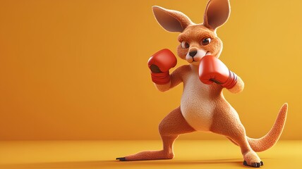 Kangaroo with boxing gloves on orange background. 3d illustration
