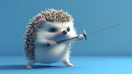 hedgehog with a syringe on a blue background. 3d rendering
