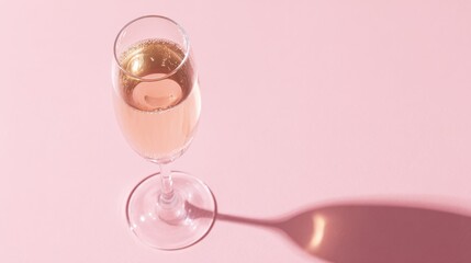 brut. Glass of rose sparkling wine on a pastel pink background, captured from above with soft shadows and studio lighting. bar promotions.