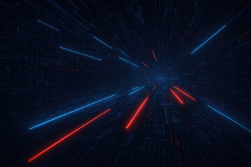 Abstract digital network streams blue and red light trails motion graphic background data flow