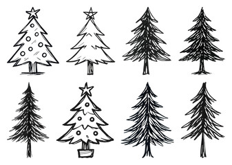 Fototapeta premium PNG Hand-drawn Christmas tree sketches, element set on transparent background