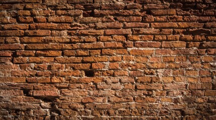 patina. Close-up of weathered red brick wall, warm tones and natural texture evoking rustic charm and history. real-estate listings.