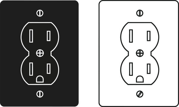 Two electrical outlets, one black and one white outline, symbolizing power and connection options.