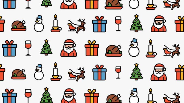 Christmas pattern with holiday icons, perfect for festive cards, gift wrap, or social media posts. Traditional and cheerful design elements.