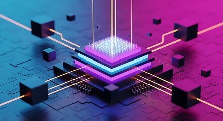 Futuristic technology background with glowing neon lights, showcasing the power of artificial intelligence and data processing in a digital world