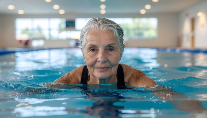 Elderly Woman Swimming in a Pool.