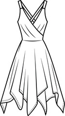 Vector sleeveless dress illustration, handkerchief hemline design