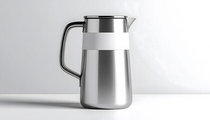 Modern Stainless Steel Thermos Carafe with White Accent.