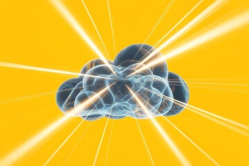 Cloud computing and data transmission a stylized cloud emitting radiant beams, symbolizing the seamless flow of information and the transformative power of cloud technology