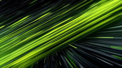 Obraz premium Dynamic abstract streaks of bright neon green light traverse a dark background with motion blur effect