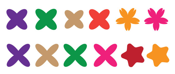 Colorful abstract flower and star shape set  vibrant vector design with geometric petals and creative forms for modern art, background, and decorative pattern projects.