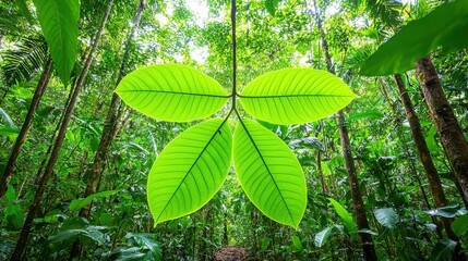 Bright Green Rainforest Leaves Backlit by Sunlight