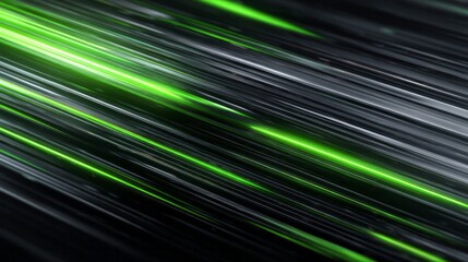 Diagonal streaks of brilliant green illumination flow across a dark, metallic background