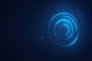 Futuristic digital interface glowing blue circles and circuit lines data