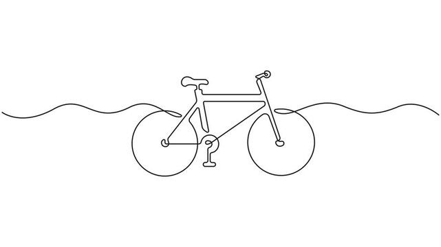 Bicycle continuous one line drawing, cycling, transportation, and an active lifestyle, bike single line  vector, 4k animation video.