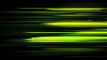 Bright neon green streaks of light flow horizontally across a dark background.