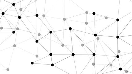 Abstract minimalistic geometric network pattern with thin black lines connecting small black dots. Web of interconnected nodes and edges. Connectivity, communication, structure, and digital linkage.