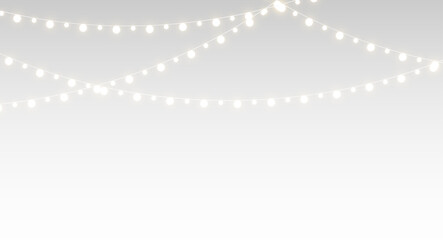 png glowing gold christmas garland with bright lights, transparent background, elegant festive decoration for new year, carnival, or merry winter party design illustration