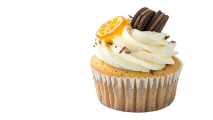 Delicious cupcake with cream and cookie isolated on transparent background