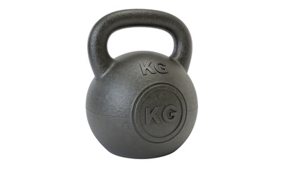 Black kettlebell for weightlifting isolated on transparent background in studio shot