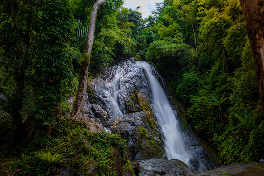 A gorgeous waterfall captured in long exposure, Punjaban Waterfall, national park, Ranong, Thailand.