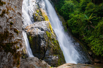 A gorgeous waterfall captured in long exposure, Punjaban Waterfall, national park, Ranong, Thailand.