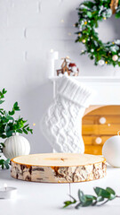 podium from wood with christmas decoration room product display vertical