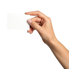 Obraz premium Professional hand holding blank business card in close-up with black background, minimalistic and modern design for corporate branding and marketing use