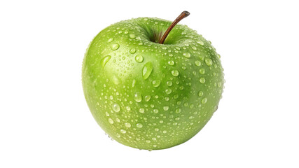 Fresh green apple with water drops isolated on transparent background