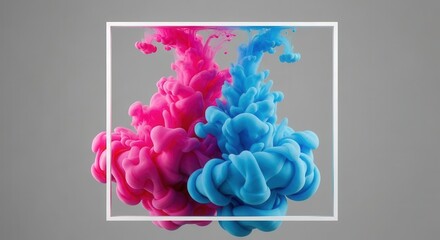 Abstract dynamic clouds of pink and blue ink merging and swirling in water creating beautiful patterns