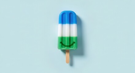 Refreshing tricolor ice pop with blue white and green layers on a pastel background