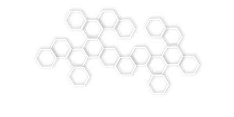 Abstract geometric technology 3d white bright ring out line hexagon polygonal honeycomb luxury pattern vector background.	