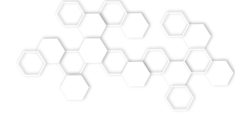 Abstract geometric technology 3d white bright ring out line hexagon polygonal honeycomb luxury pattern vector background.	