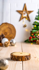 podium from wood with christmas decoration room product display vertical