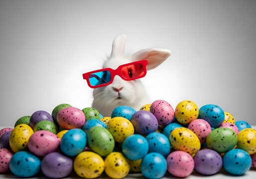 Playful Bunny with Speckled Easter Eggs - Powered by Adobe