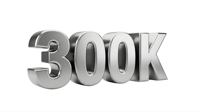 Three hundred k 300k followers likes views celebration achievement milestone social media render on transparent background