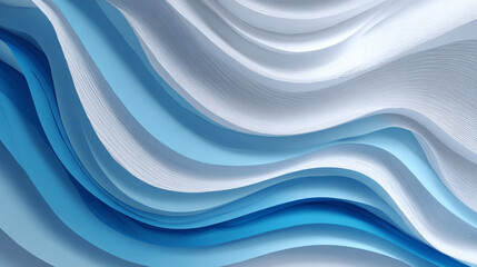 Obraz premium An abstract 3D wallpaper featuring smooth, wavy layers of white and various shades of blue, creating a papercut or layered fluid effect with soft shadows.
