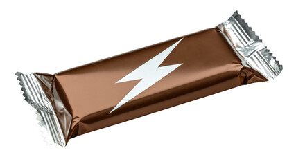 Chocolate bar in a shiny wrapper isolated on transparent background for energy boost