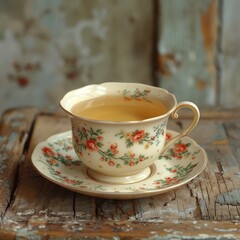 A cup of tea on the table.