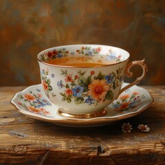 A cup of tea on the table.