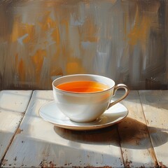 A cup of tea on the table.