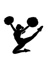 Dynamic cheerleader performing energetic jump with pom poms, embodying team spirit and athletic grace