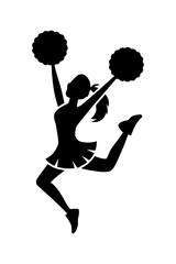 Dynamic cheerleader leaps with pom poms, capturing energy and team spirit for sports promotions