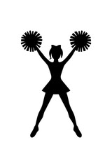 Dynamic cheerleader silhouette with pom-poms expressing school spirit and youthful energy in vector form