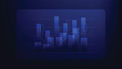 bar chart and stock market candlesticks on blue background