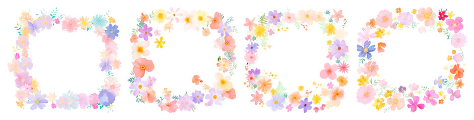 PNG Colorful floral decorative frames, element set on transparent background