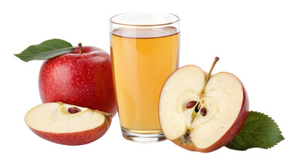 Glass of apple juice with fresh apples isolated on transparent background