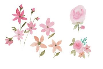 Set of roses watercolor illustration. hand drawn, isolated white background, flower clipart, for bouquets, wreaths, arrangements, wedding invitations, anniversary, birthday, postcards, greetings, card