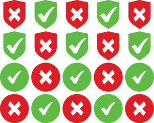 Green Check and Red Cross Icons for Approval and Error Concept