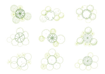 architecture drawing plant tree top view plan greenery vegetation vector. design nature architectural landscape set element illustration bush garden flora sapling minimal. architect isolated.